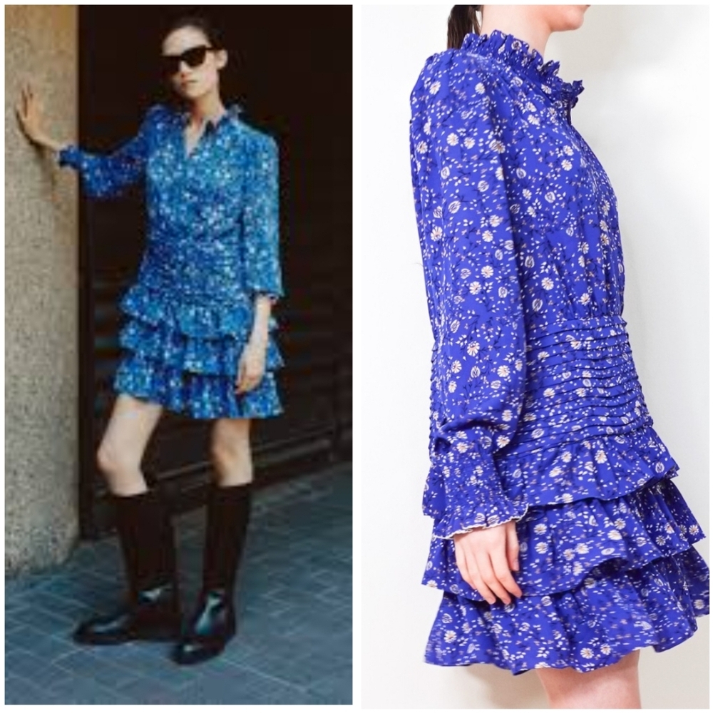 nwt ME+EM Intricate Floral Print Fit And Flare Ruffle Dress Size 12